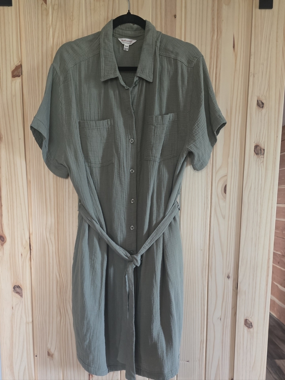 Vintage Weatherproof Olive Green Button-Front Midi Dress